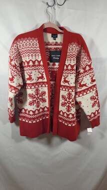 NWT Grace + Karma Holiday Reindeer & Snowflake Fair Isle Open Front Cardigan, XS